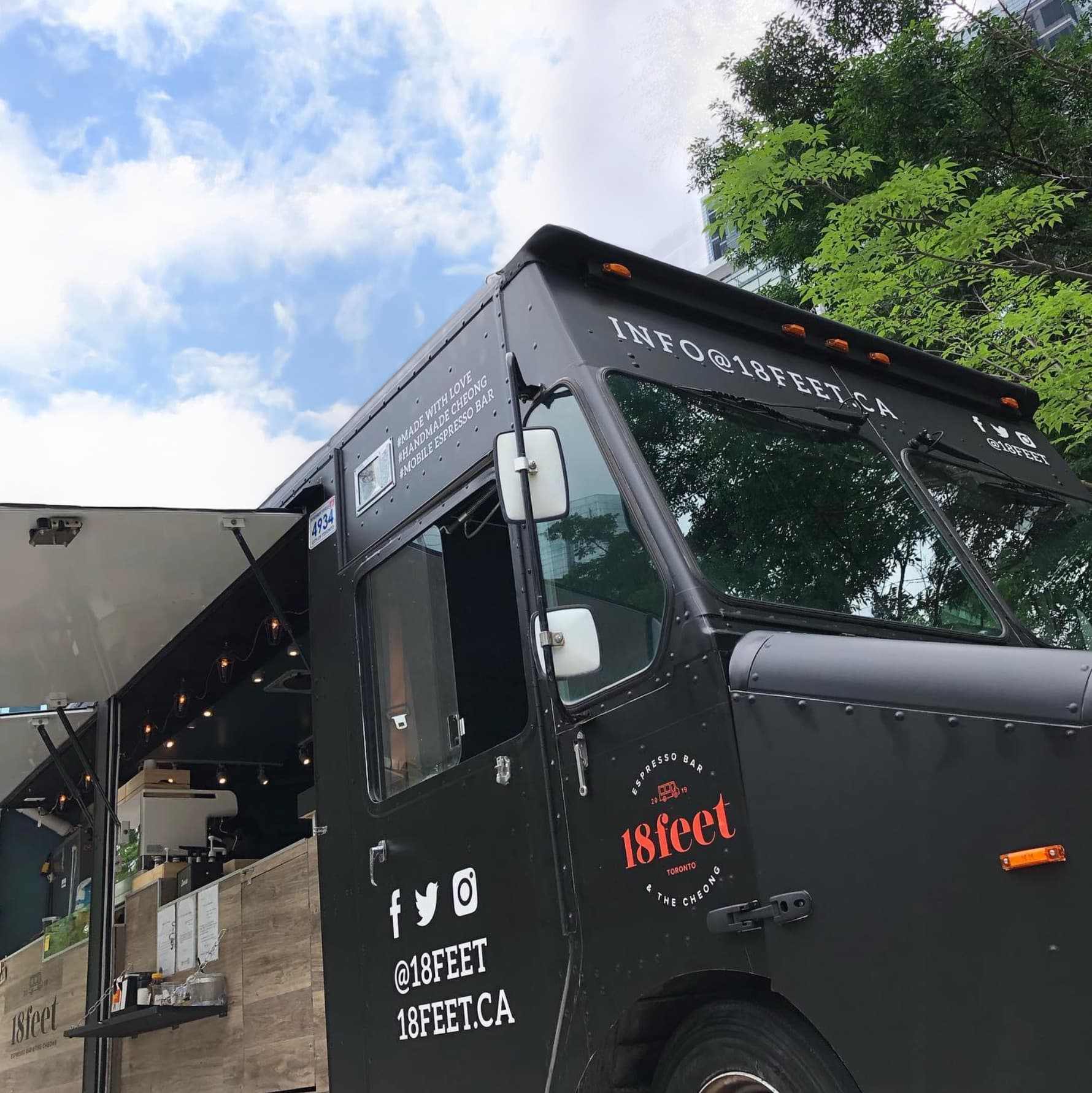 The original 18-foot 18feet coffee truck with its service window open