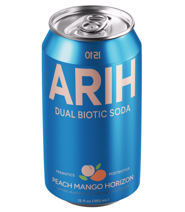 ARIH peach mango dual biotic soda can