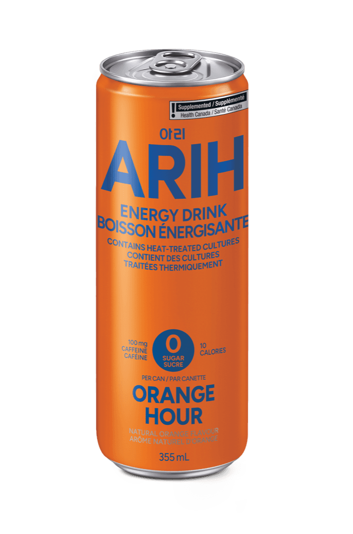 영어·프랑스어 표기 ARIH Orange Hour 포스트바이오틱 에너지 드링크 355mL 캔