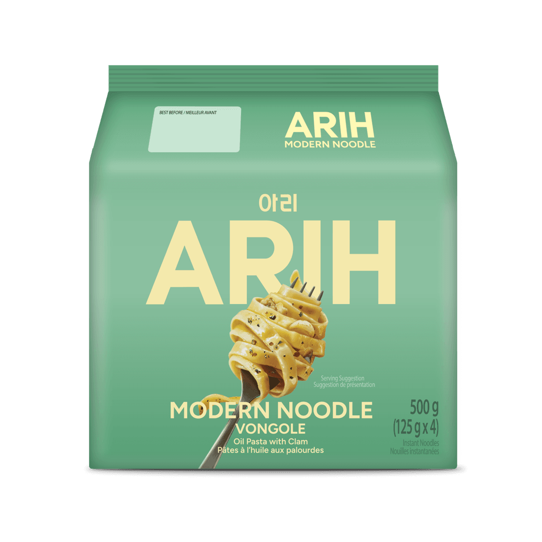 영어·프랑스어 표기 ARIH 모던 누들 봉골레 500g 패키지