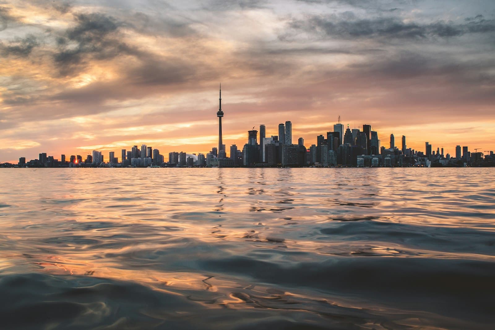 Toronto skyline at sunset across the water